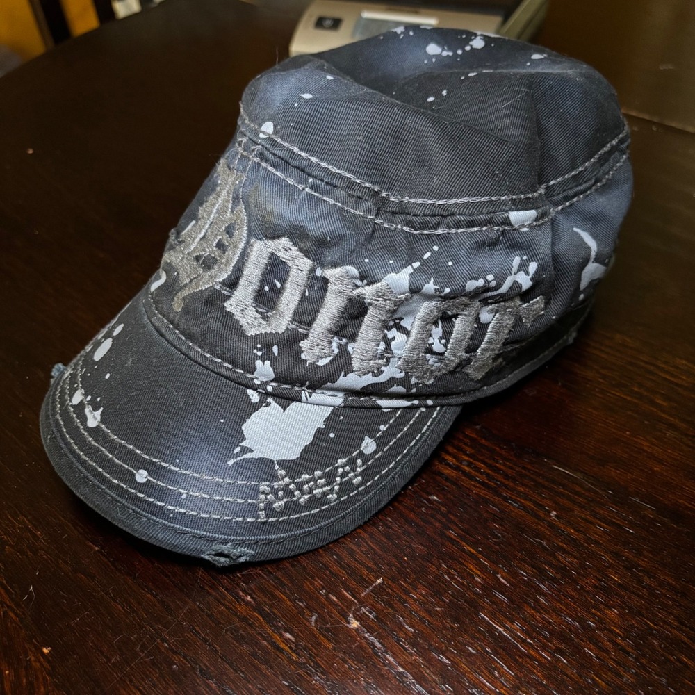 Granule Honor Black Splatter Gothic Cadet Hat Distressed Military Cap Eagle Edgy